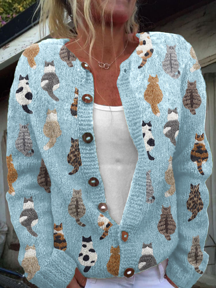 Cárdigan mujer de punto con estampado de gatos
