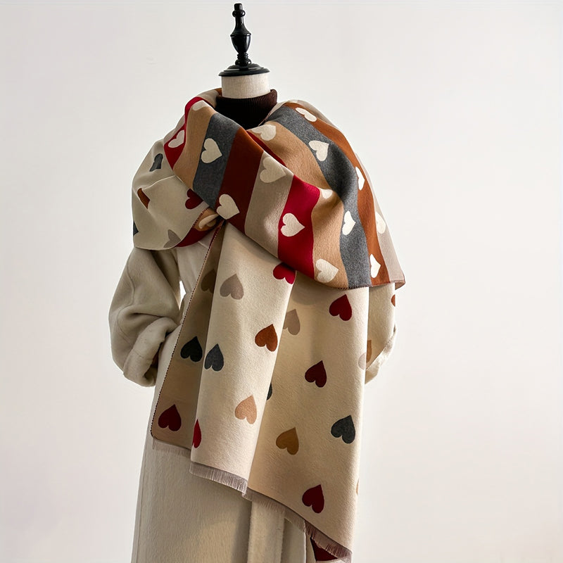 Bufanda amplia con corazones y franjas multicolor para mujer