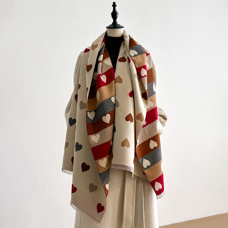 Bufanda amplia con corazones y franjas multicolor para mujer