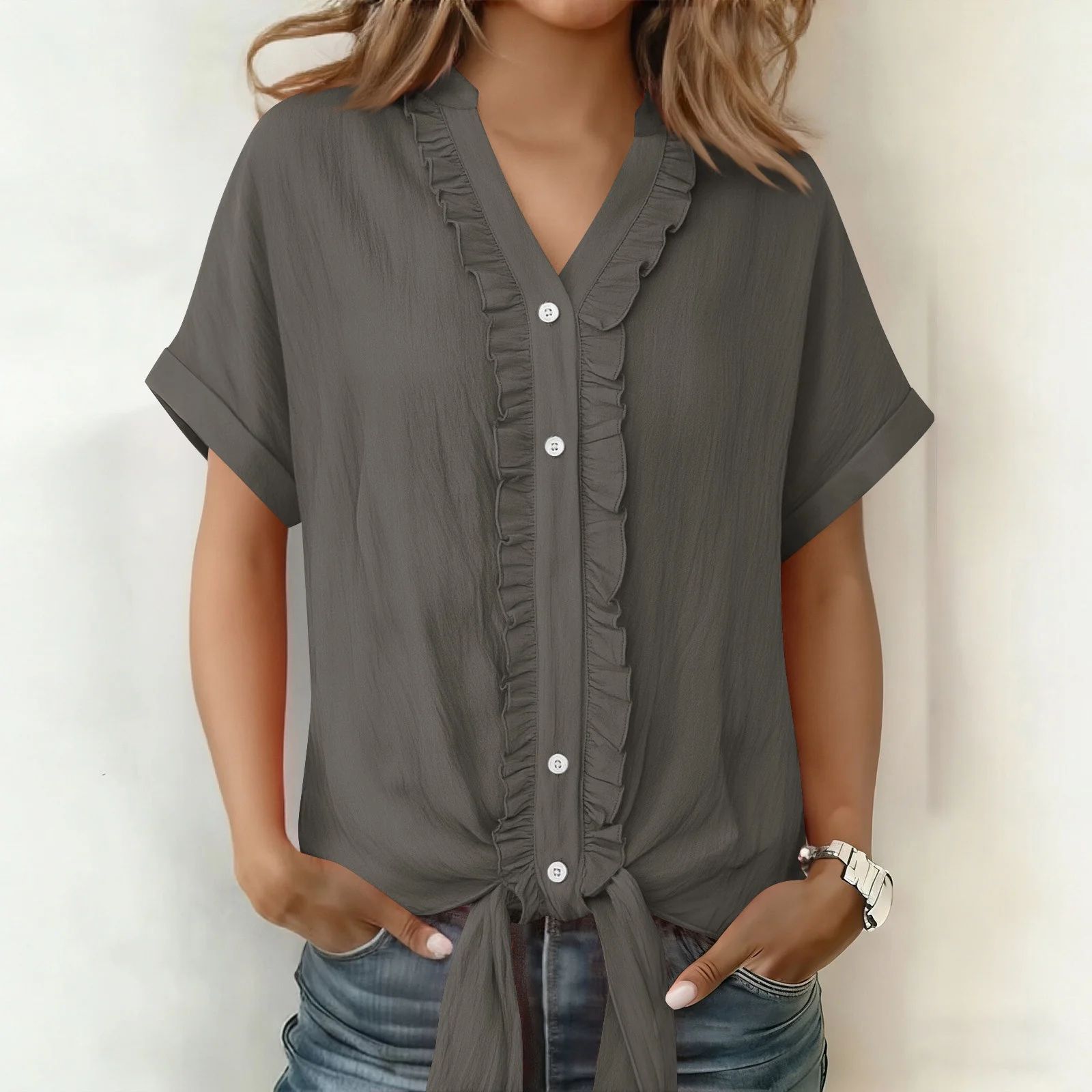 Blusa de Algodón con Cuello en V – Corte Casual Elegante de Verano