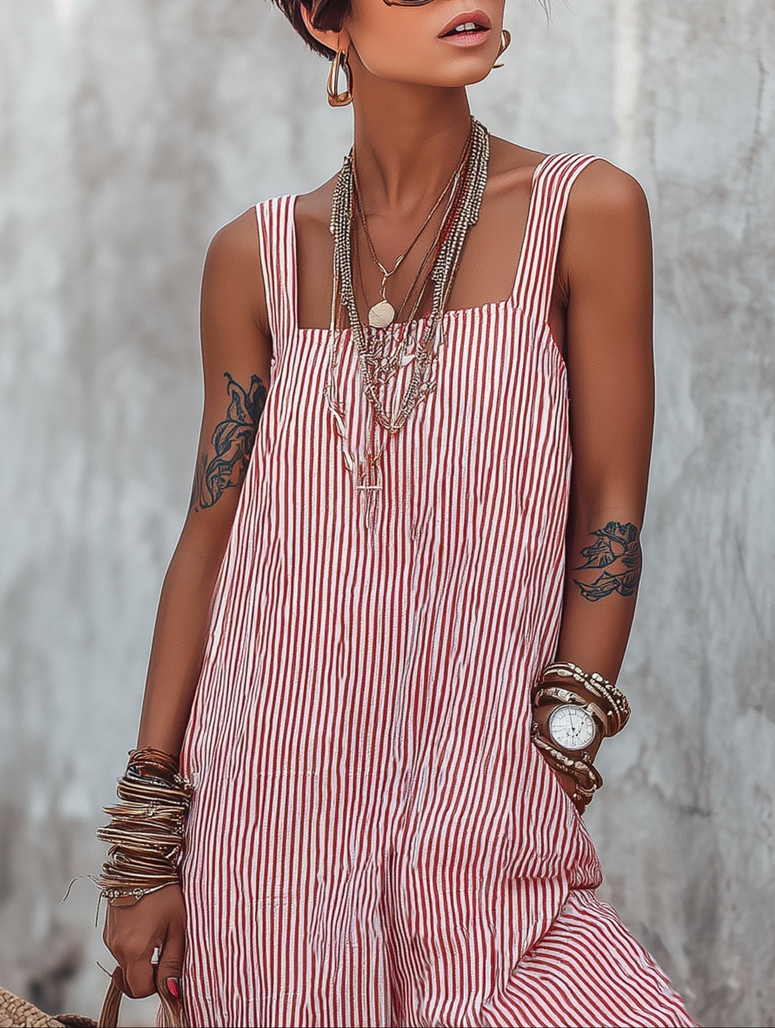 Mono mujer rayas oversize escote cuadrado verano