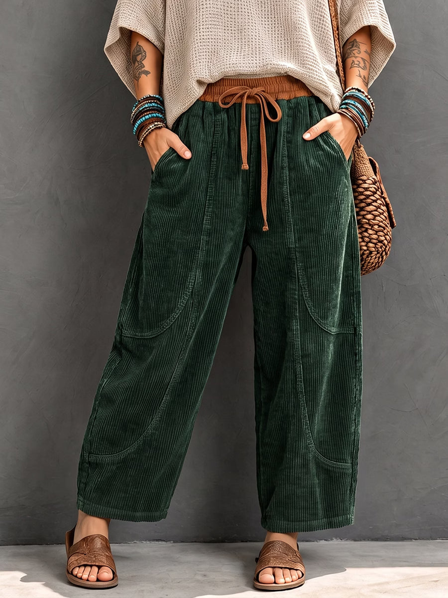 Pantalón harem de pana para mujer con cintura elástica