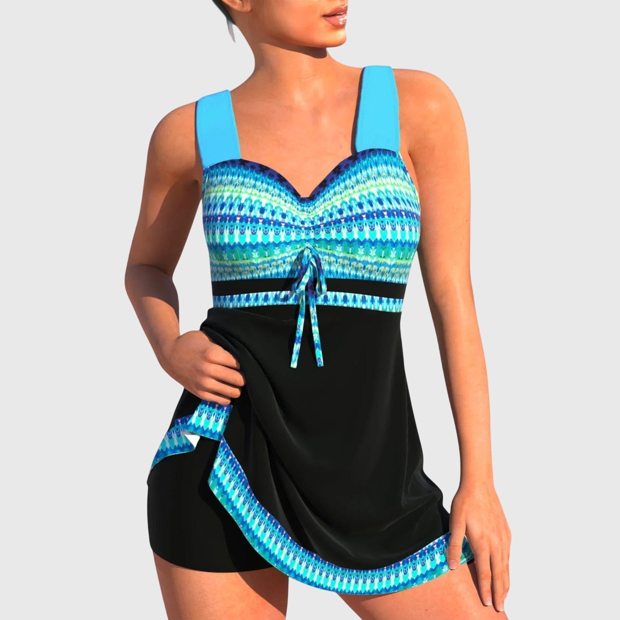 Tankini mujer dos piezas estampado étnico top cordón falda shorts playa verano
