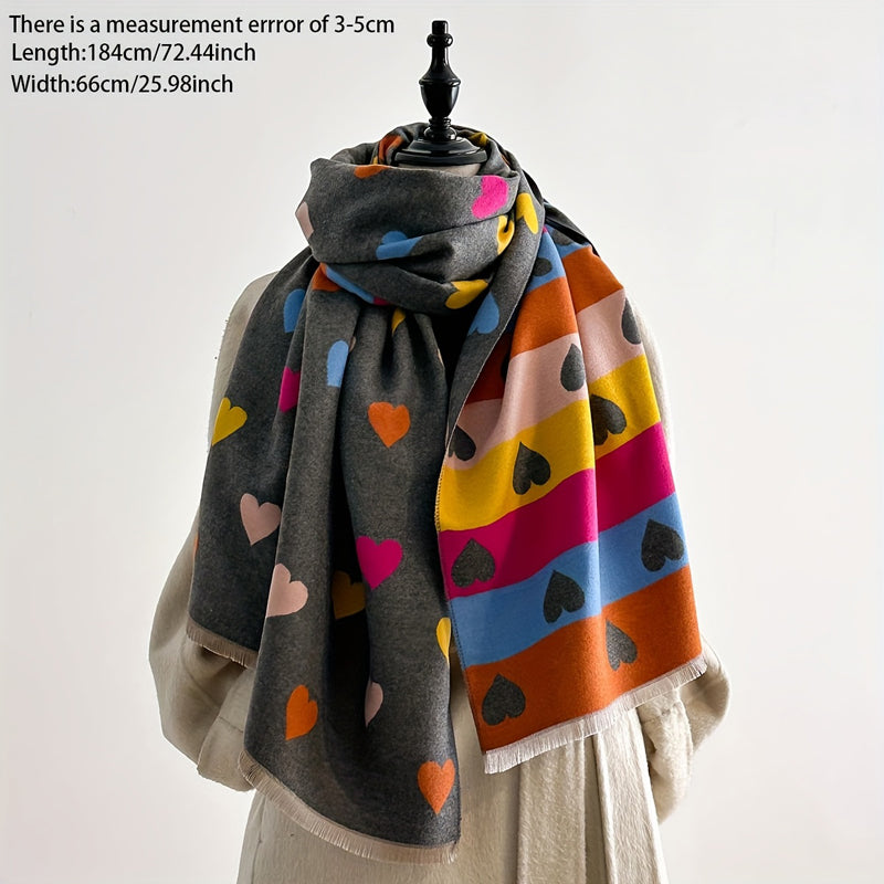 Bufanda amplia con corazones y franjas multicolor para mujer