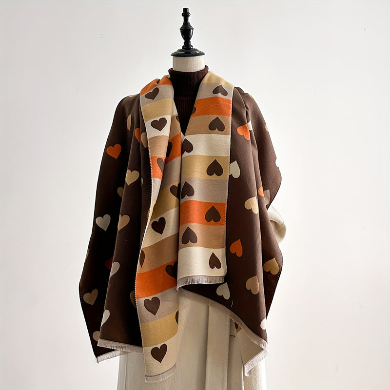 Bufanda amplia con corazones y franjas multicolor para mujer