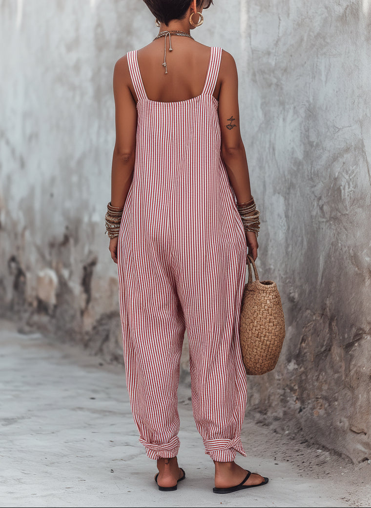 Mono mujer rayas oversize escote cuadrado verano