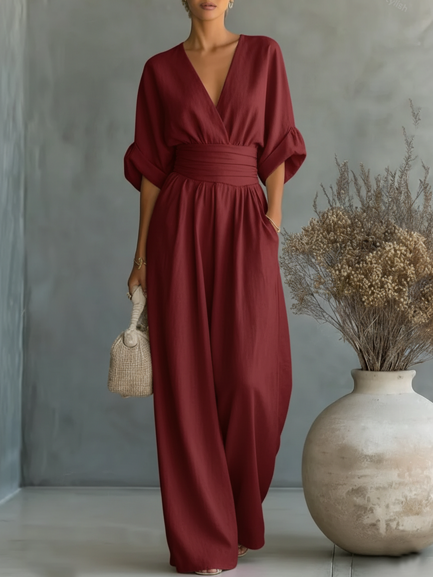 Mono Mujer Escote en V Fluido – Estilo Elegante y Minimalista