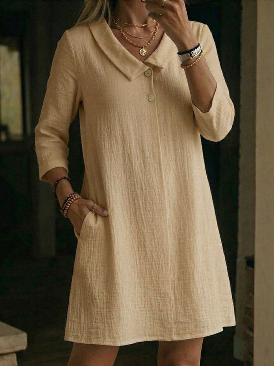 Vestido Mujer Suelto con Solapas – Estilo Cómodo y Minimalista