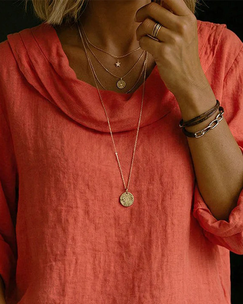 Camisa Mujer Algodón Cuello Caído – Estilo Clásico Cómodo