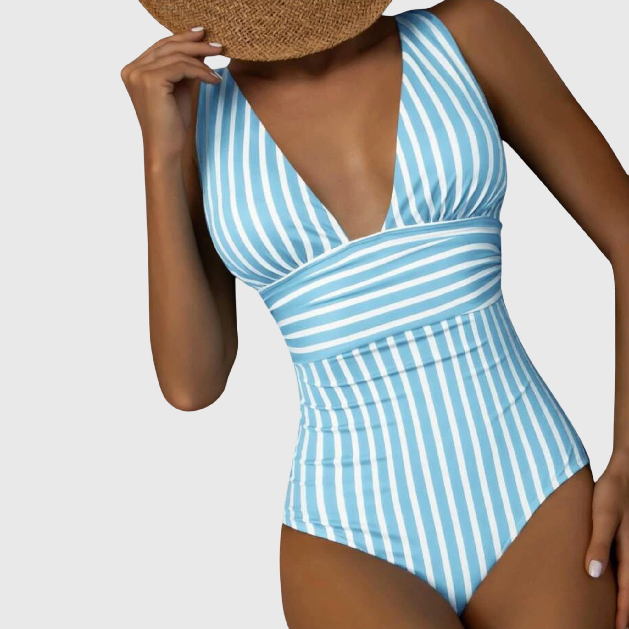 Bañador mujer una pieza rayas escote V profundo moldeador cintura elegante playa