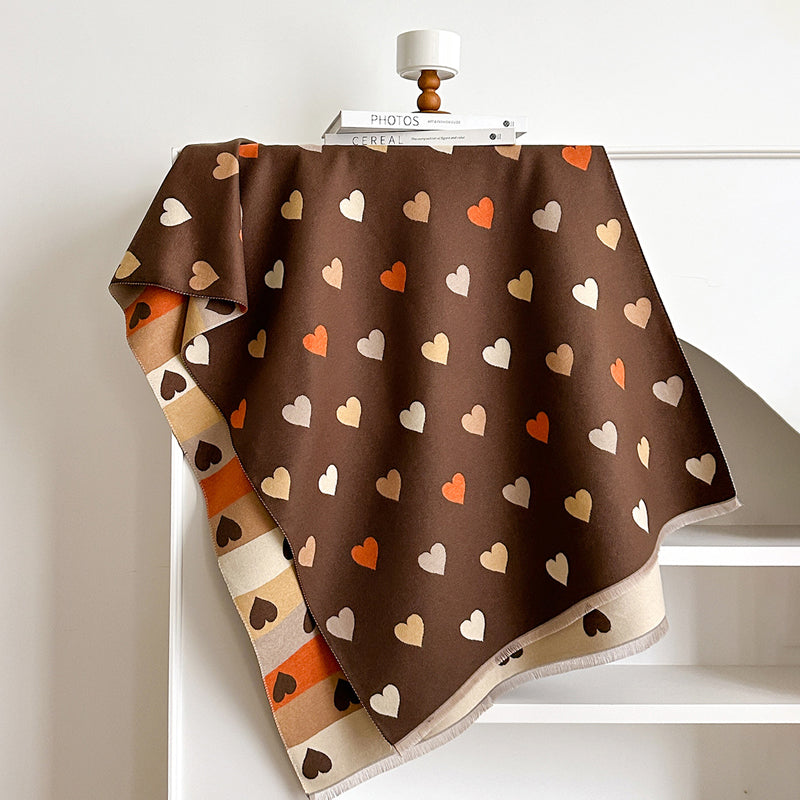 Bufanda amplia con corazones y franjas multicolor para mujer