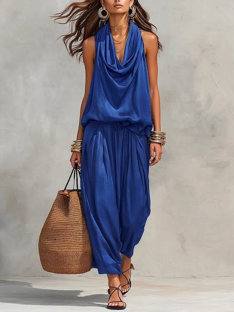 Conjunto Mujer Dos Piezas Fluido Elegante – Pantalón Amplio y Top Drapeado