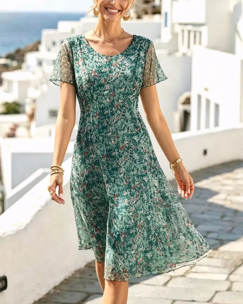 Vestido mujer floral corte A con mangas cortas para verano