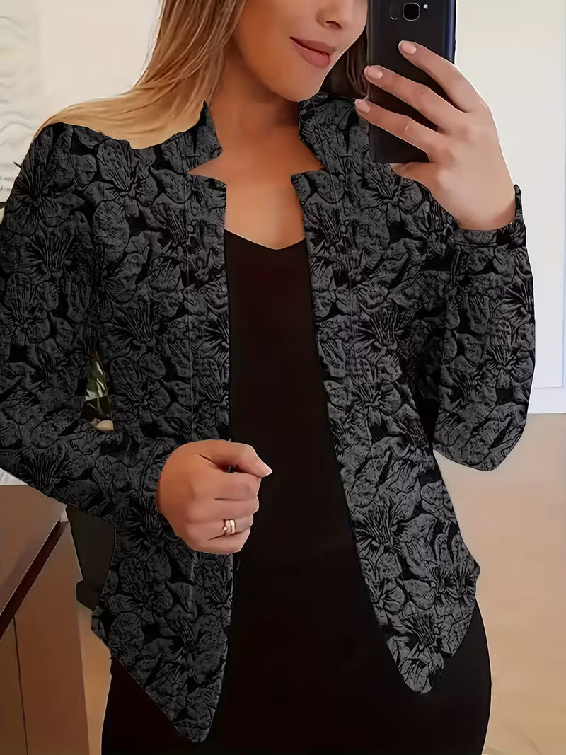 Blazer floral de mujer con cuello estructurado y frente abierto