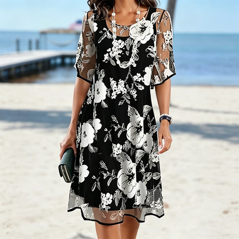 Vestido de Chiffon Floral – Corte Fluido Elegante de Noche