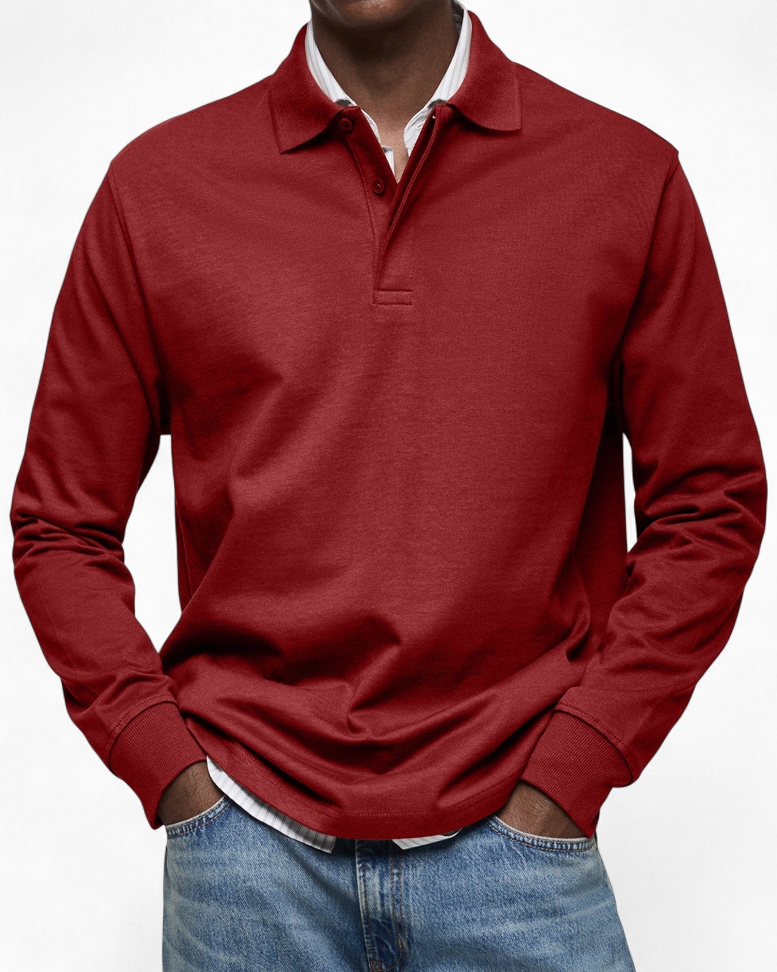 Polo hombre manga larga tejido suave – estilo elegante moderno diario
