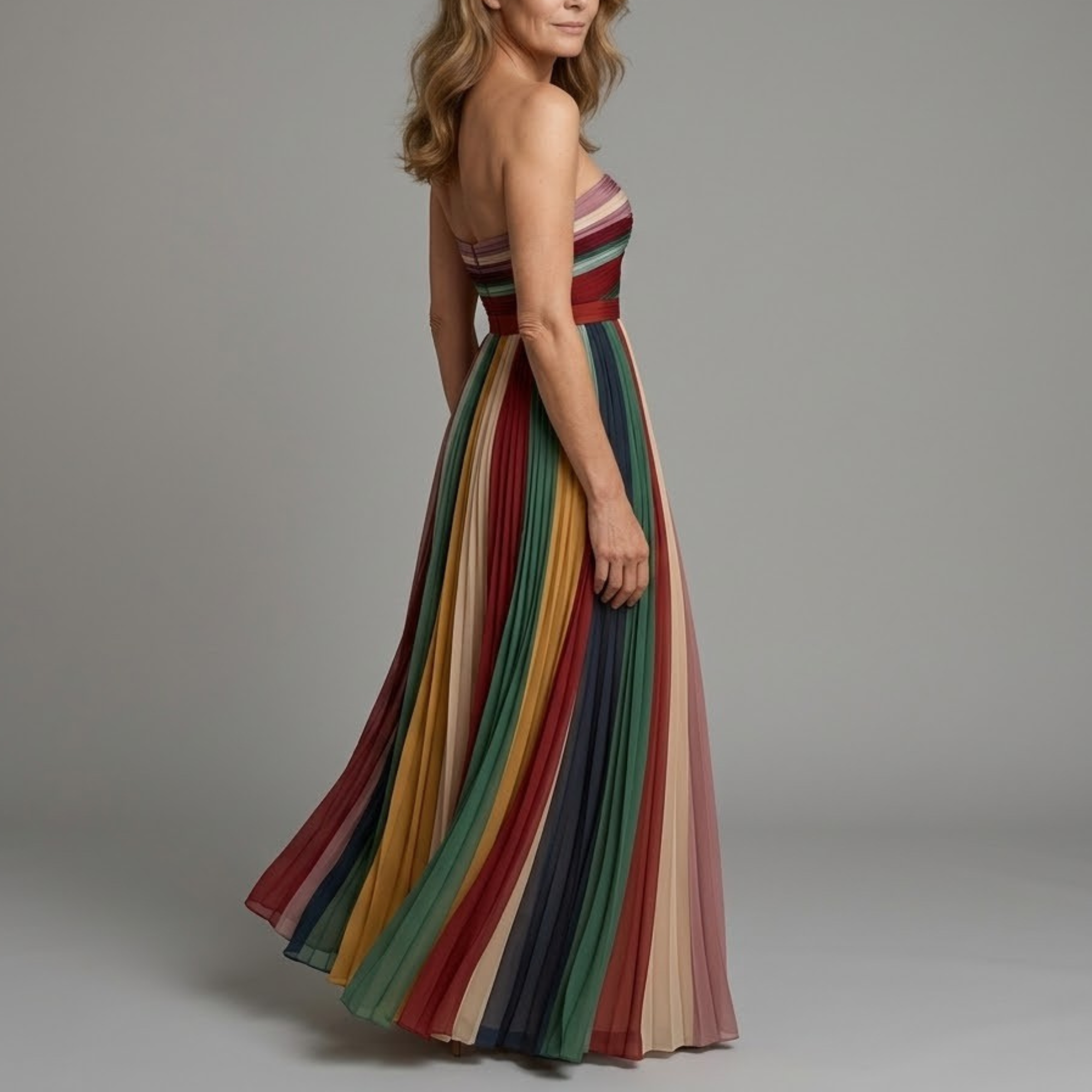 Vestido largo mujer sin tirantes – vestido verano plisado elegante