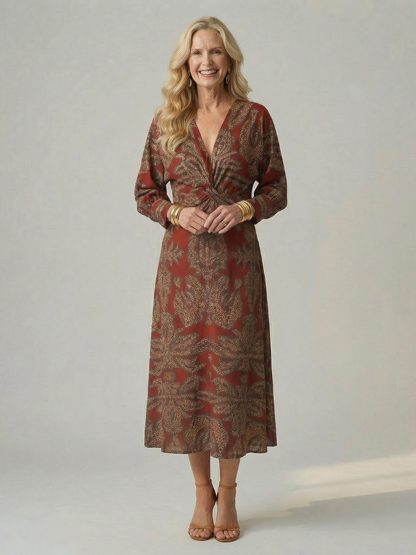 Vestido Midi Mujer Elegante – Corte Cruzado y Cintura Ajustada