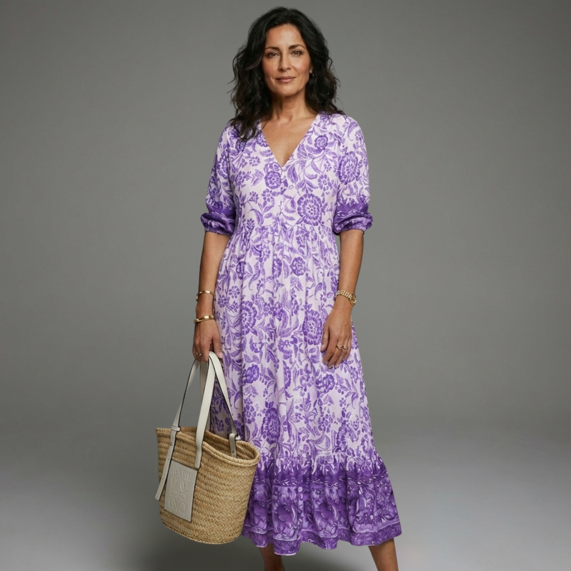 Vestido veraniego mujer estampado floral con escote V – estilo casual ligero