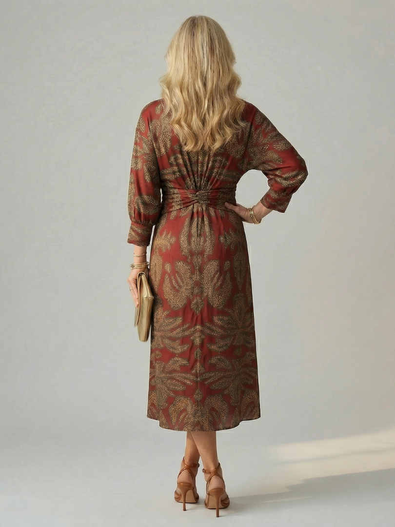 Vestido Midi Mujer Elegante – Corte Cruzado y Cintura Ajustada