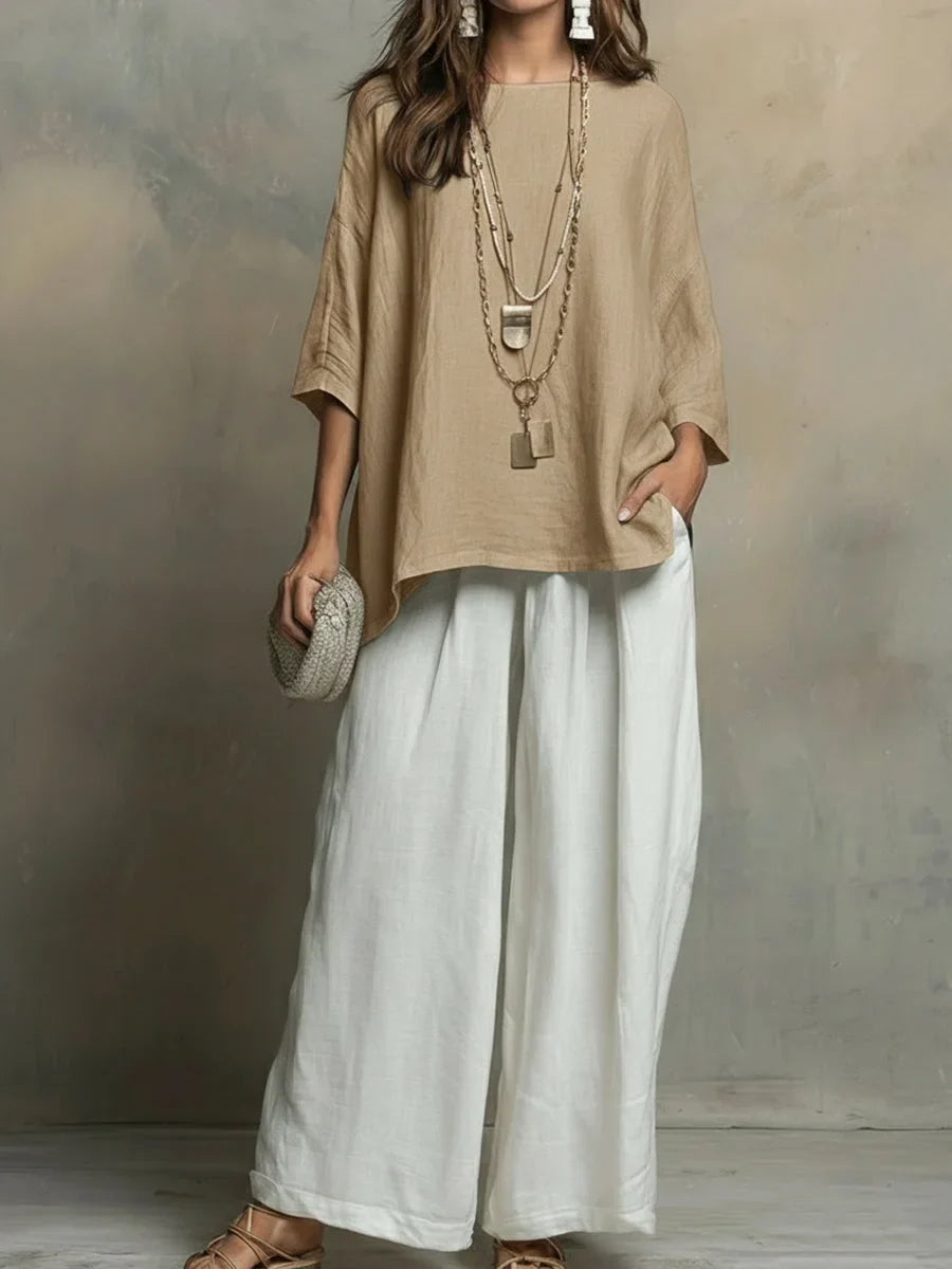 Conjunto mujer lino dos piezas – outfit suelto elegante verano