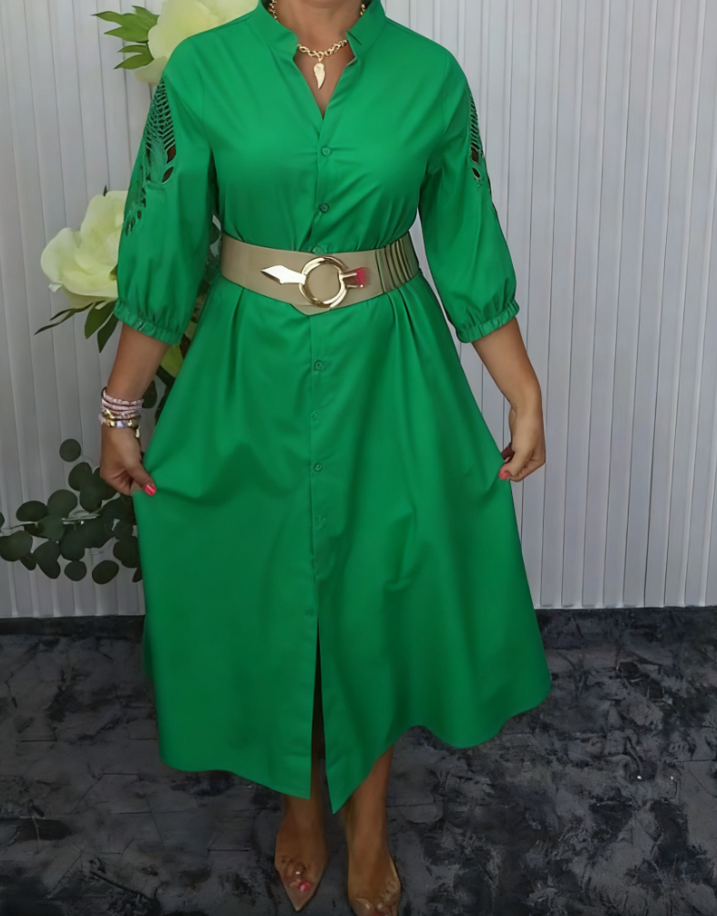 Vestido Camisero con Cinturón – Corte Midi Fluido Elegante