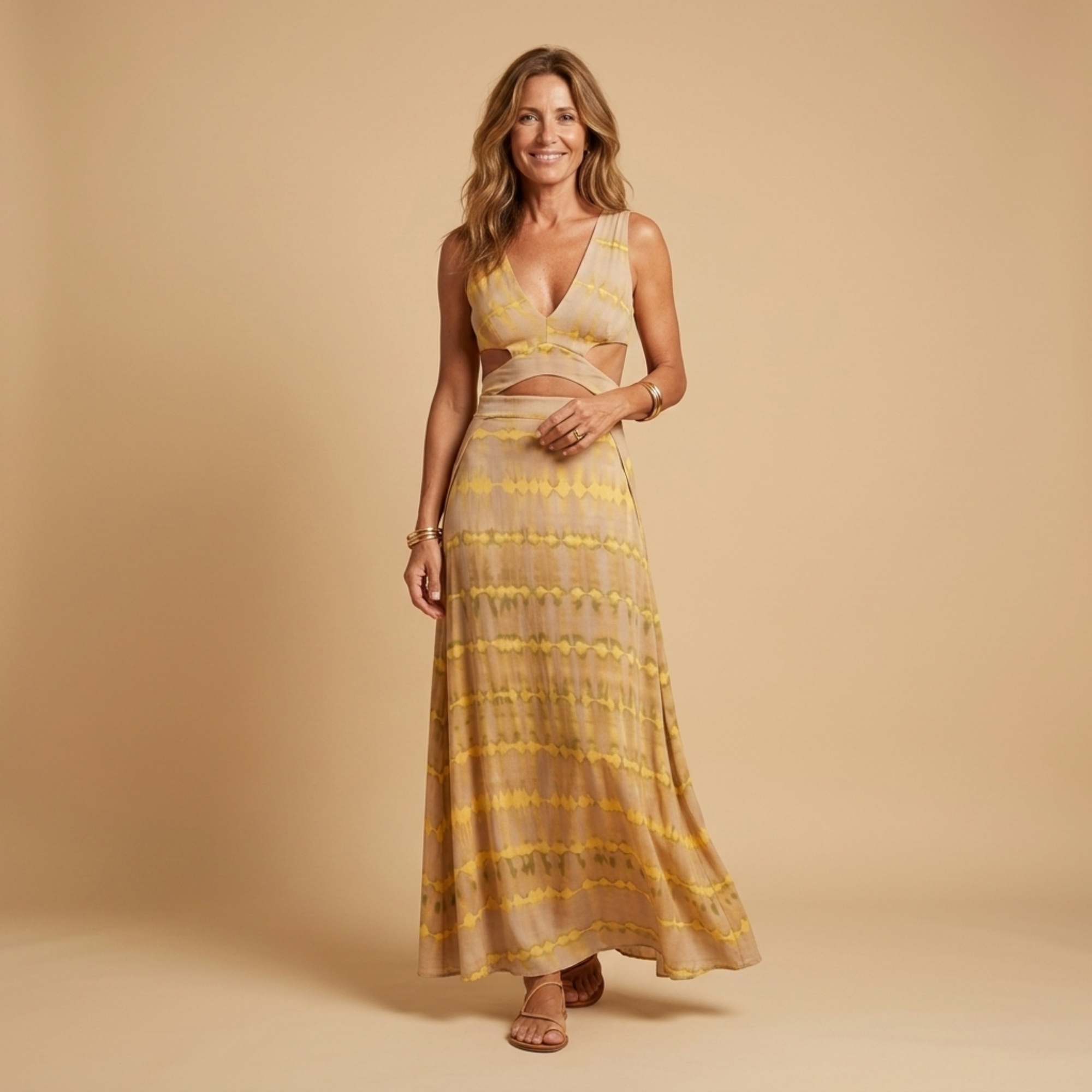 Vestido largo mujer tie-dye con abertura lateral – estilo boho verano elegante