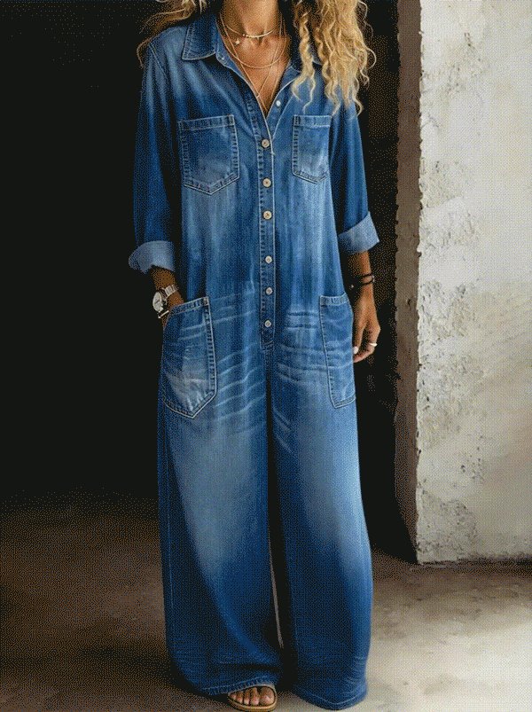 Mono Mujer Denim Largo con Botones – Estilo Casual y Moderno