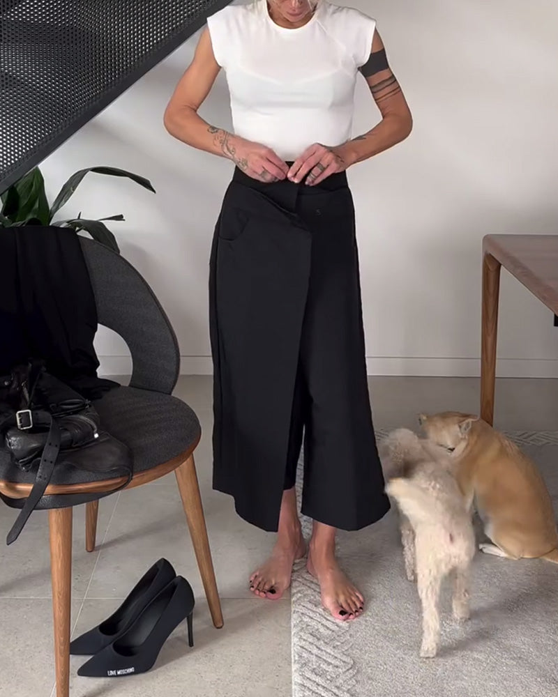 Pantalón mujer asimétrico de pierna amplia