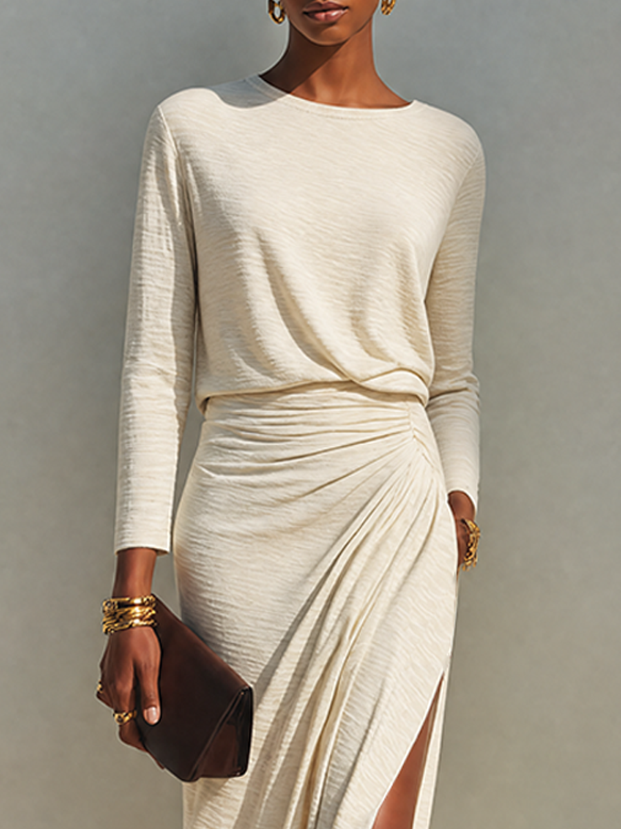 Vestido largo drapeado para mujer con abertura lateral