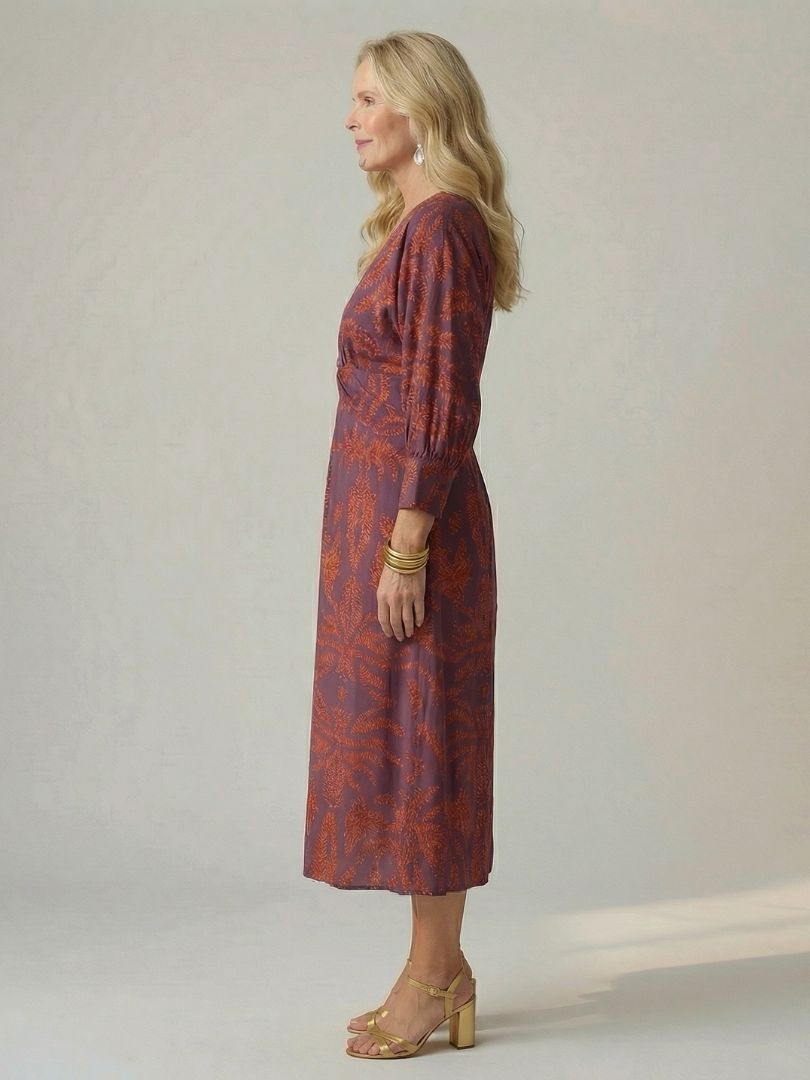 Vestido Midi Mujer Elegante – Corte Cruzado y Cintura Ajustada