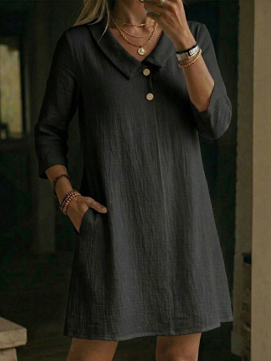 Vestido Mujer Suelto con Solapas – Estilo Cómodo y Minimalista