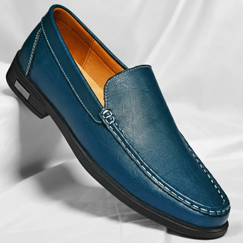 Mocasines de hombre en cuero genuino con costuras contrastantes