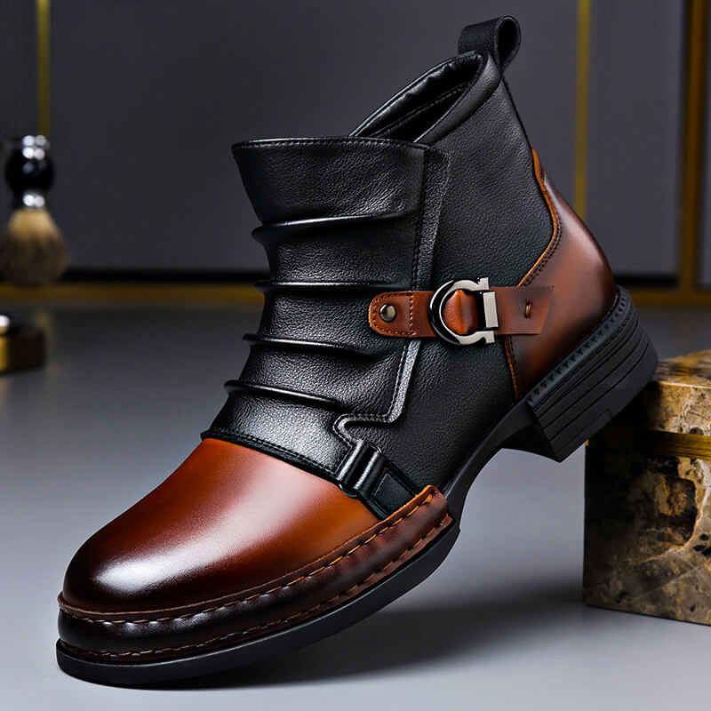 Botines de cuero para hombre con hebilla y diseño bicolor
