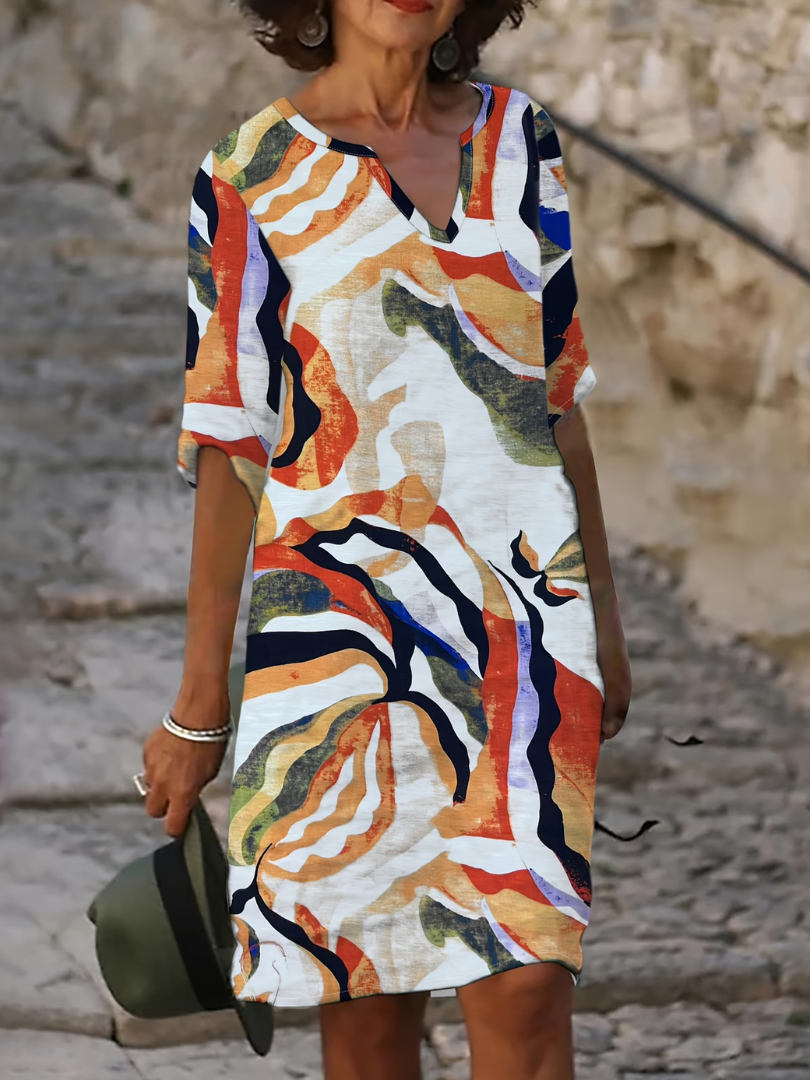Vestido de verano para mujer con estampado abstracto y escote en V