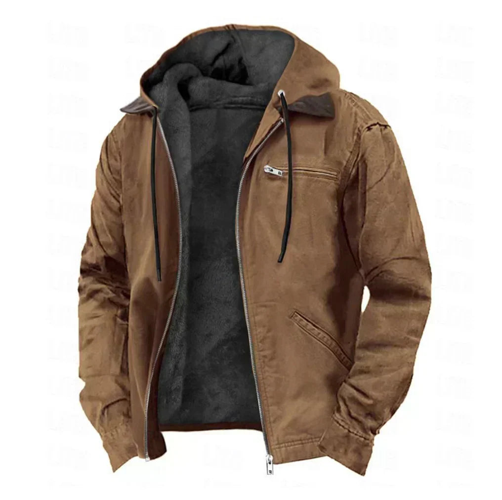 Chaqueta para hombre con capucha, forro cálido y cremallera