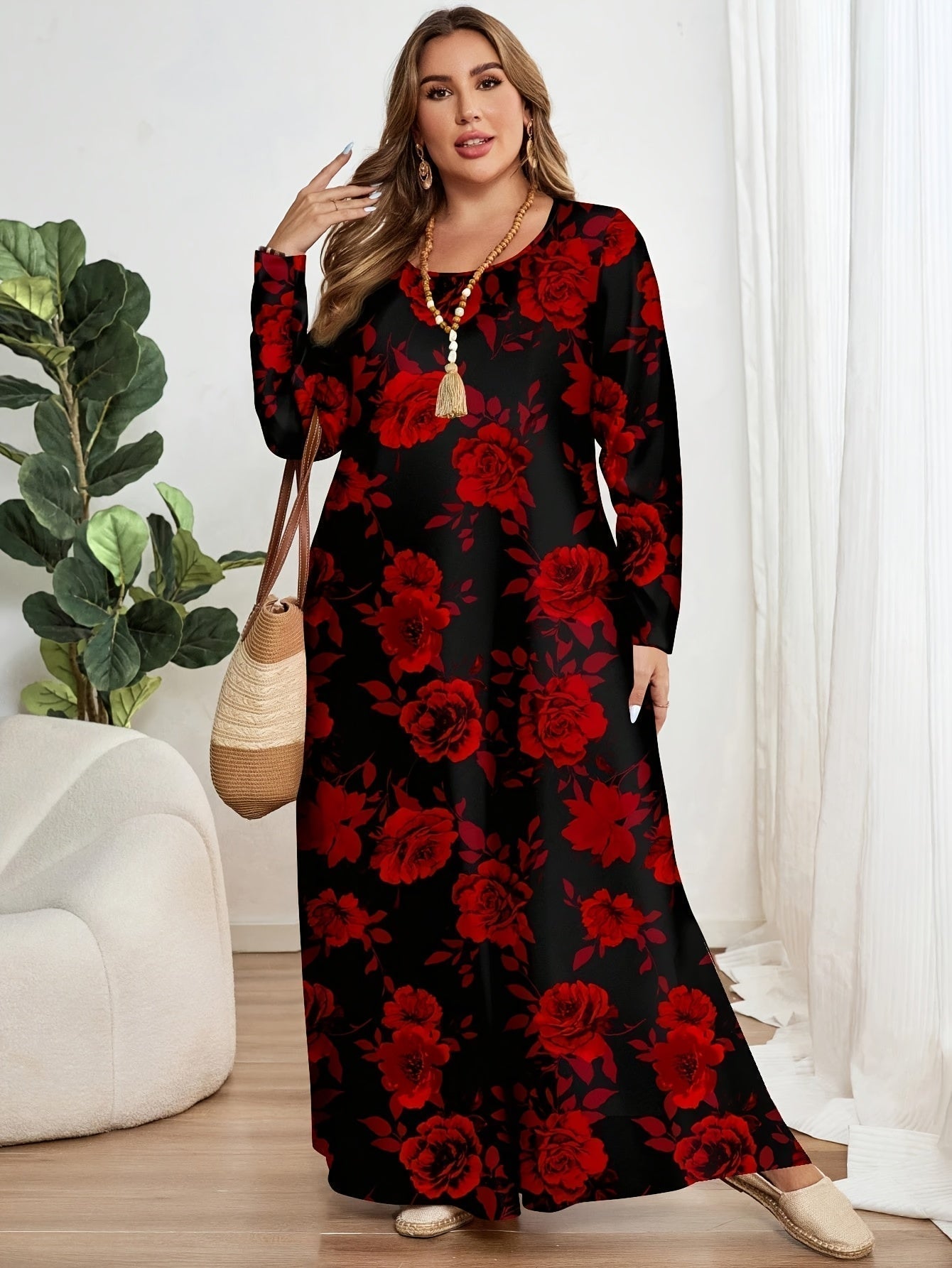 Vestido Largo Mujer Estampado Floral Elegante – Corte Suelto Cómodo