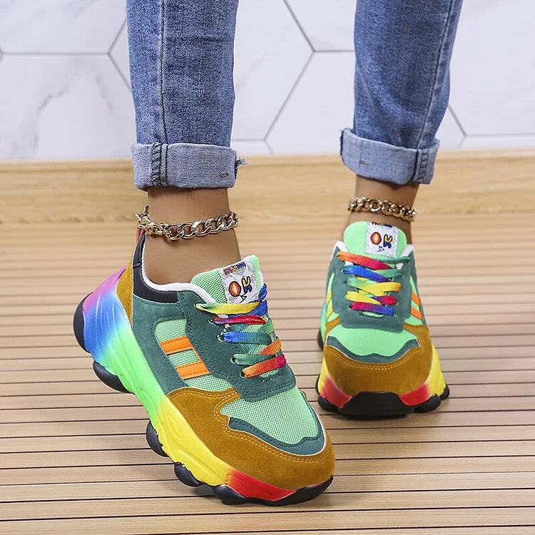 Zapatillas multicolores para mujer con punta ancha y suela cómoda