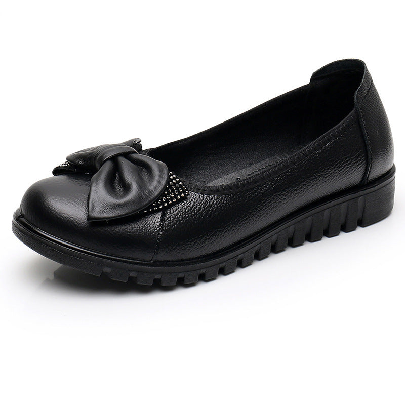 Zapatos slip-on para mujer con punta ancha y lazo decorativo