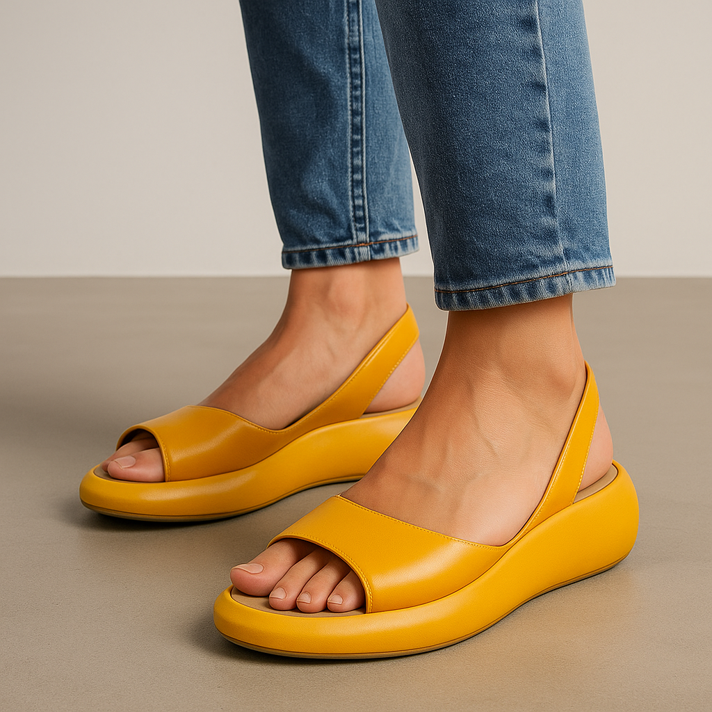 Sandalias mujer cuña plataforma cuero punta abierta talón abierto minimalistas