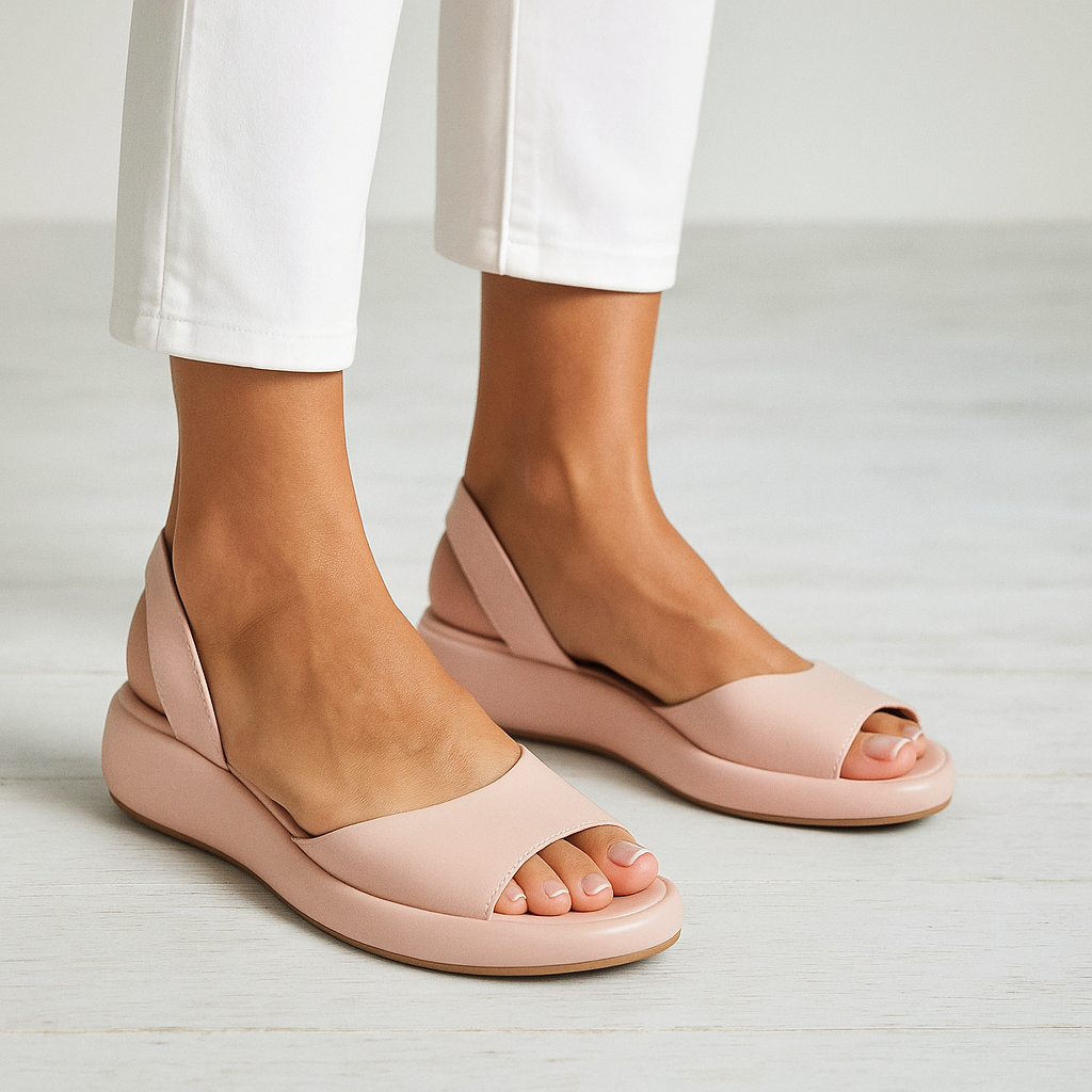 Sandalias mujer cuña plataforma cuero punta abierta talón abierto minimalistas