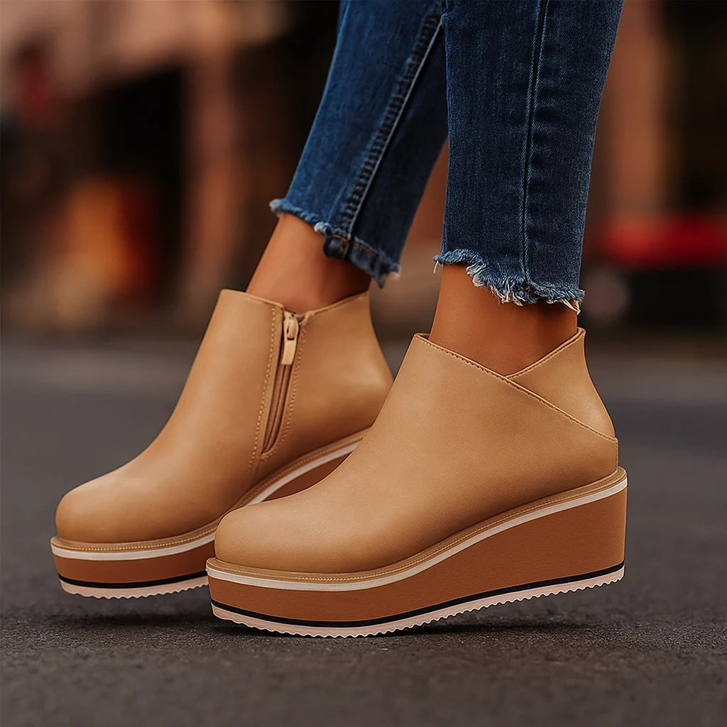 Botines de cuña con plataforma y cremallera lateral para mujer