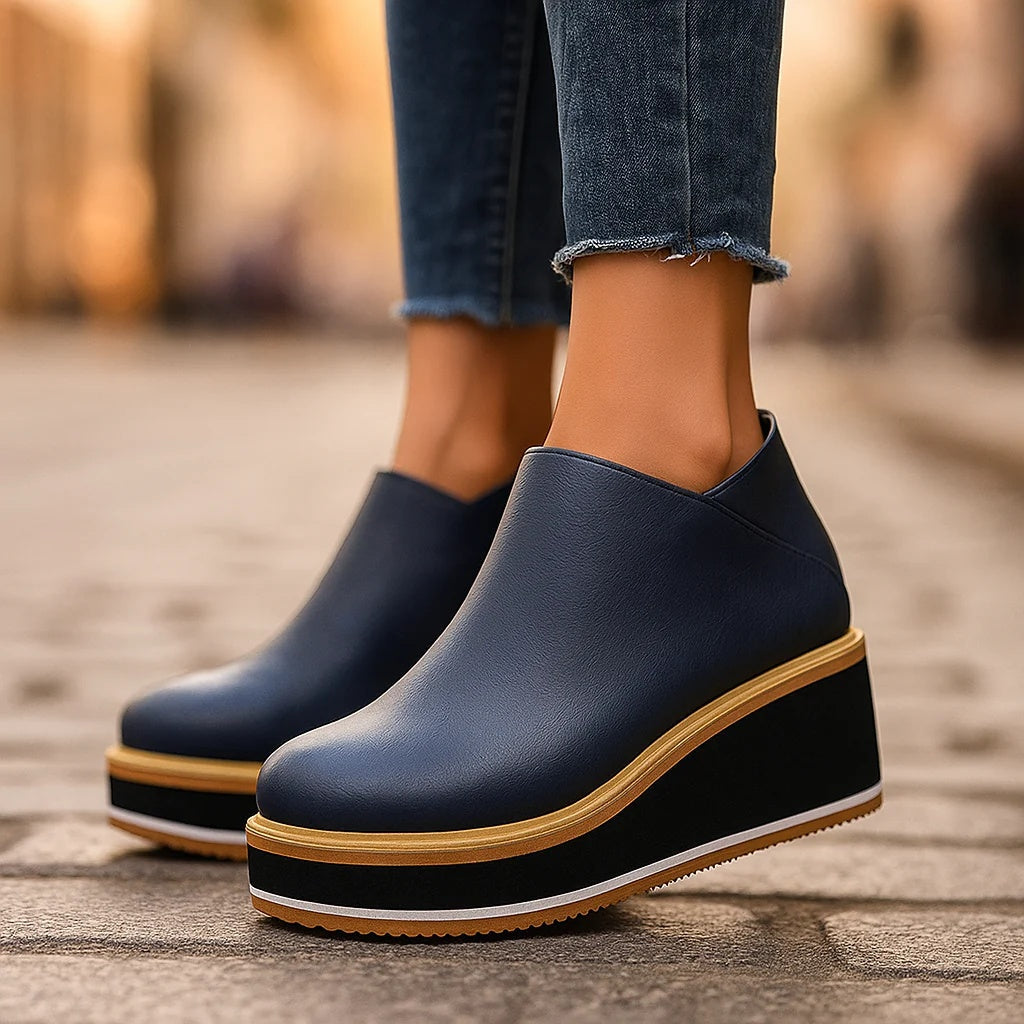 Botines de cuña con plataforma y cremallera lateral para mujer