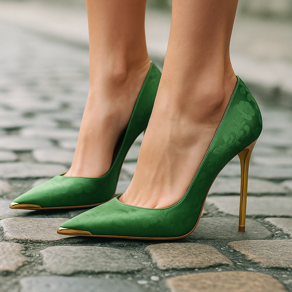 Tacones Mujer De Satén Con Punta Dorada – Zapatos Elegantes Para Eventos