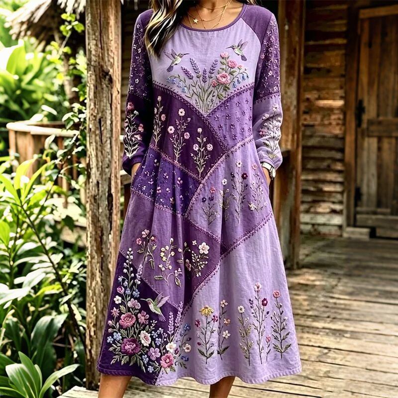 Vestido de mujer floral con mangas largas y estilo bohemio fluido