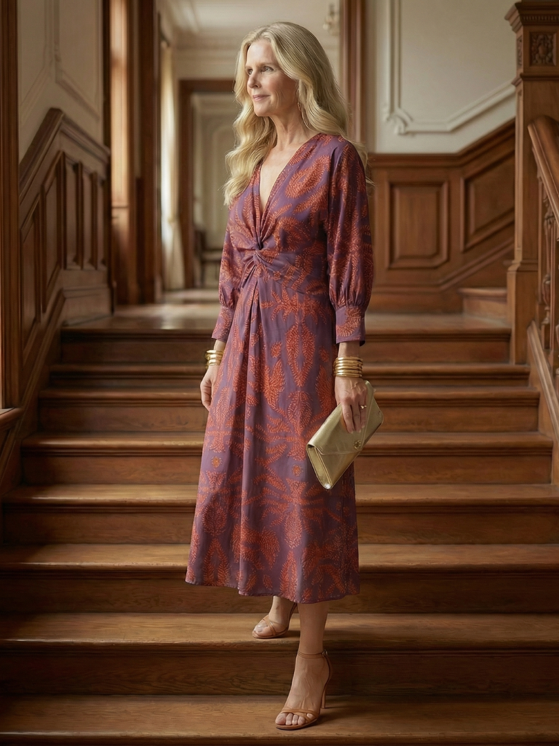 Vestido Midi Mujer Elegante – Corte Cruzado y Cintura Ajustada