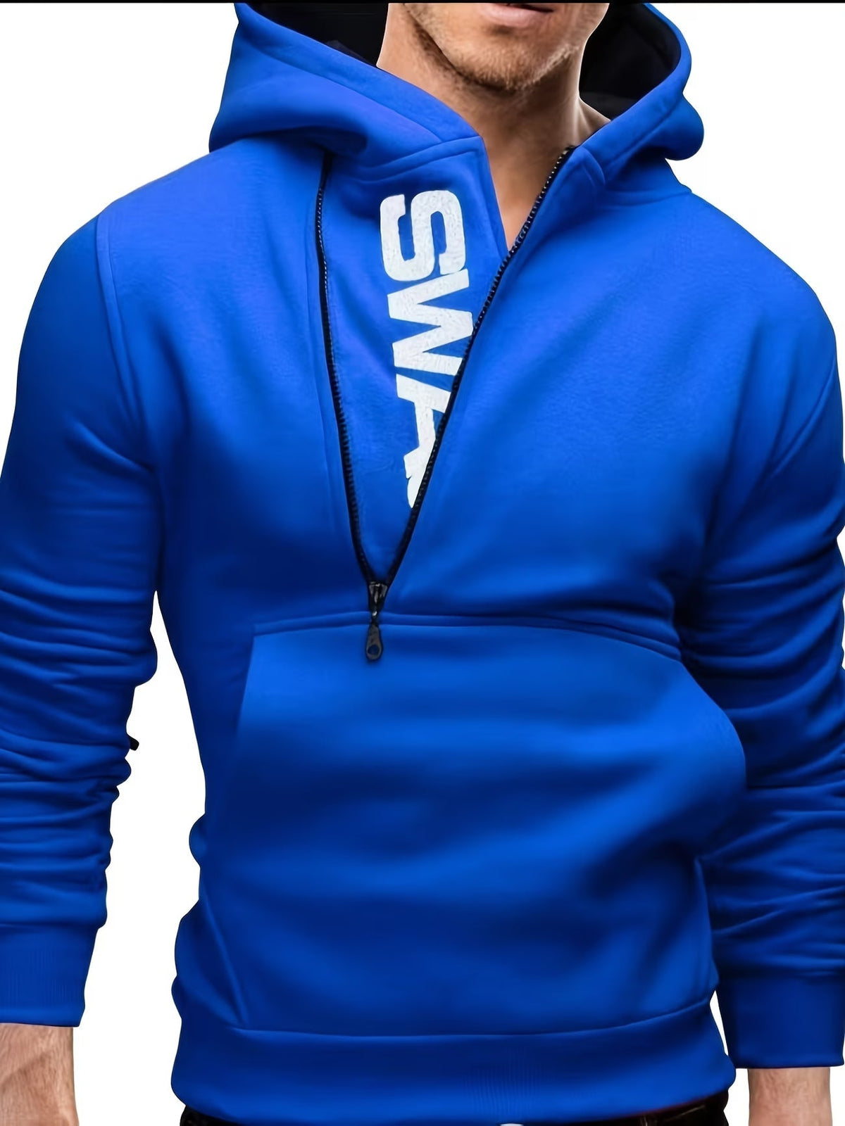 Sudadera con capucha para hombre slim fit con cremallera asimétrica