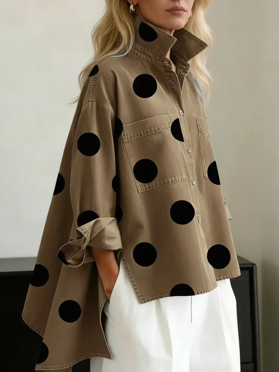 Top mujer lunares oversize elegante – blusa moderna casual