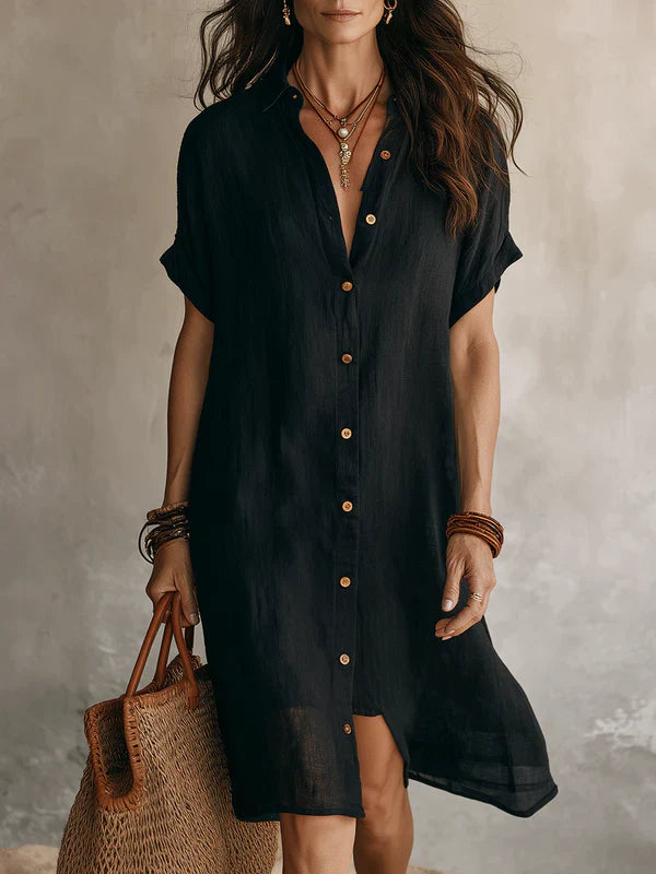 Vestido camisa mujer lino algodón midi botones elegante verano