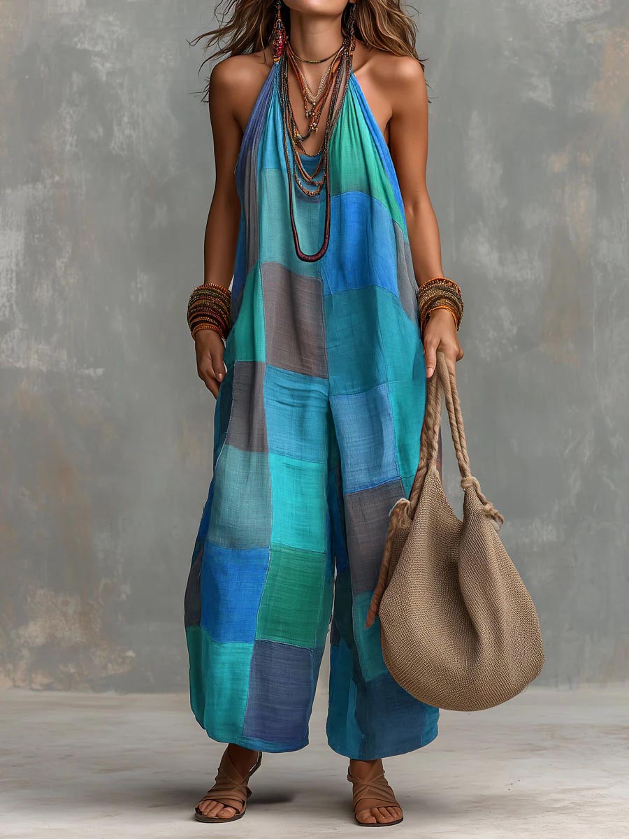 Mono Patchwork de Algodón y Lino – Corte Amplio Veraniego Bohemio